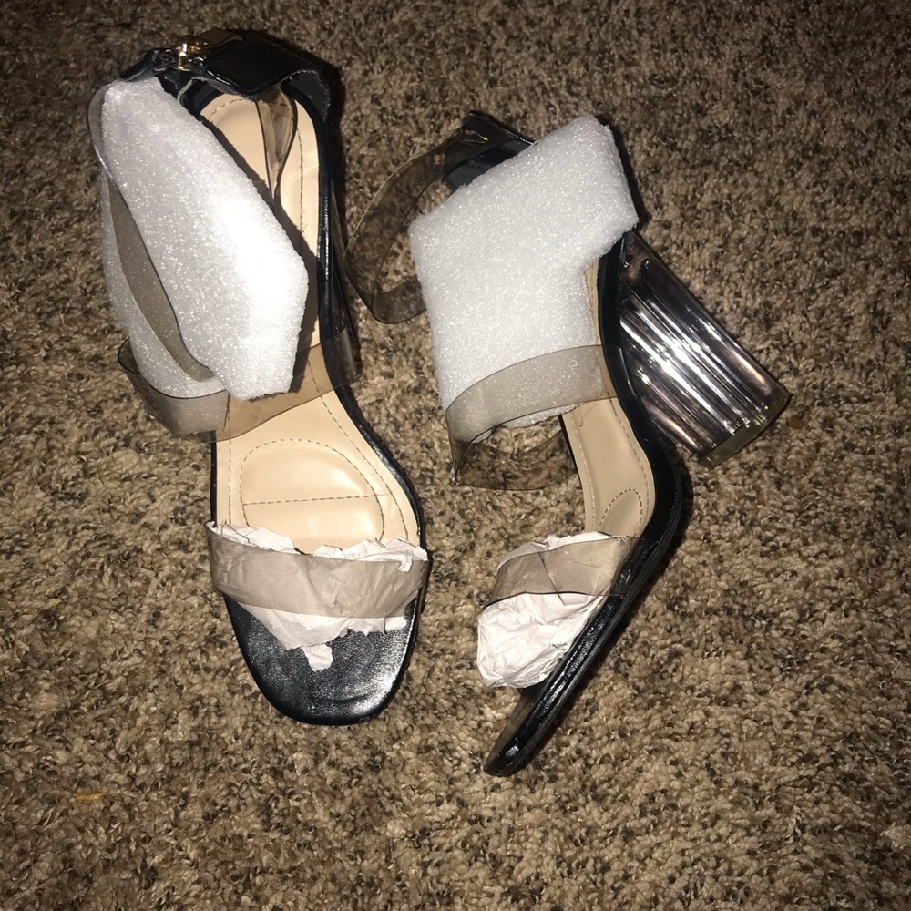 black and clear heels